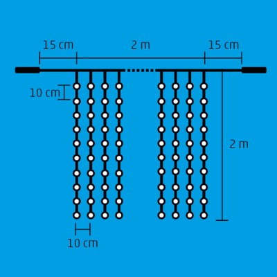 Perdea de lumini cu LED, cu legare în serie, 2x2 m / 400 LED-uri albe, lumină rece - DLF 400/WH